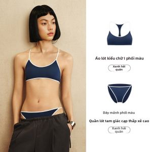 Theblender | Áo Bra Thể Thao Cổ Tròn Phối Màu Có Đệm Cố Định