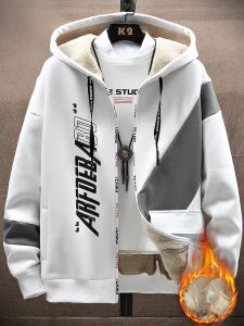 ROMON | Lormen Mens Lamb Velvet Hoodie Winter New Open Cardigan Fleece Thick Loose Casual Cotton Jacket Warmth Set Fashion Urban Style Long Sleeve Zipper Closure Side Pocket