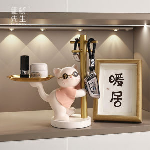Mr. Grocerys Lucky Cat Key Storage Home Decor Modern Minimalist Style Resin Sculpture for Entrance Hall Living Room Decoration