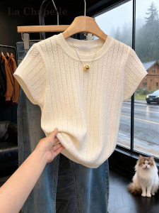 La Chapelle | French Lace Knit Short Sleeve Stylish Slim T-Shirt