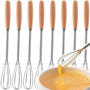 2Pcs Mini Small Egg Beater Manual Log Handle Portable Kitchen Whisk Whip Cream Butter Stainless Steel