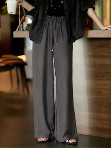 Textured Rope Drawstring Straight Linen Blend Leisure Pants