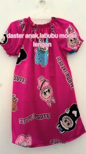 Dress Anak Perempuan Labubu 1 - 8 Tahun Printed Viral Cute Lucu Model Tangan / Daster La Bubu The Monsters Viral Kekinian