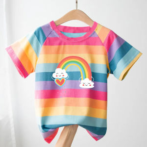 Kids T-shirt Rainbow Cartoon Print Basic Design Tshirt Girls Fashion Shirts T Family Set Clothing Tshirt