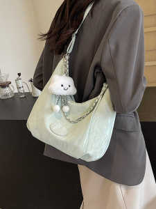 Trendy Large Capacity Student Class Bag Womens 2025 New Style Tote Bag Crossbody Commuter Bag Fresh Sweet Style PU Leather