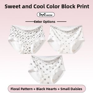 miiow | Antibacterial Pure Cotton Triangle Womens Underwear Cat Person Ryles Mid Waist Butt Covering Breathable Comfortable Briefs