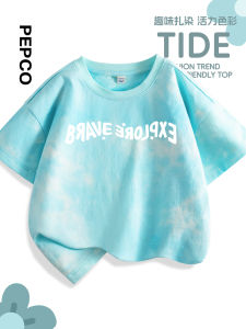 Boys Short Sleeve T-Shirt Pure Cotton Half Sleeve Dyed Childrens Summer Clothing Thin PC Casual Style Normal Fit Breathable round Neck Short Length