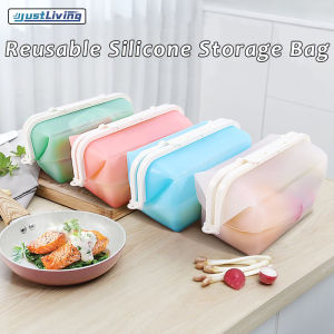Justliving silicon tái sử dụng túi lưu trữ không bị rò rỉ Tủ đông túi có thể gập lại trái cây container cho tủ lạnh thực phẩm lưu trữ container thích hợp cho chữa khỏi thịt/ngũ cốc/Bánh mì/đồ ăn nhẹ-Lò vi sóng an toàn