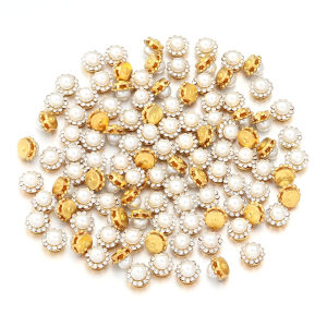 30-100pcs Pearl Claw Stones Beads Gold Base Flatback Crystals Sew On Rhinestones For Needlework DIY Garment Decoration Buttons