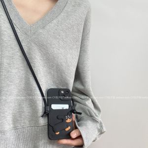 Black Dog Cartoon Phone Case Compatible with Huawei Mate70/60/50 Crossbody Protective Shell Cute P50 Nova13/12/11 Full Cover Drop Protection