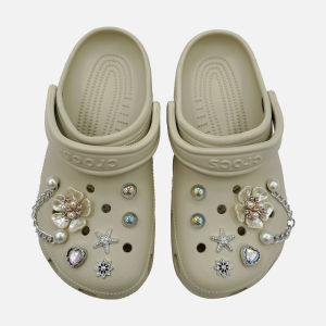 Crocs Jibbitz 14ชิ้นหัวเข็มขัดเพชรคริสตัลที่น่ามองรองเท้ามุกแบบถอดออกได้สำหรับ Crocs