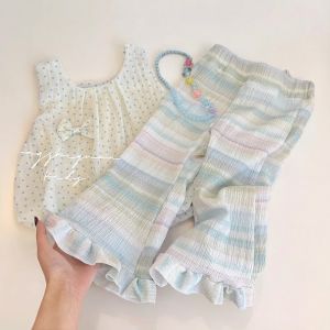 Colorful Lace Trimmed Sweet Versatile Girls Casual Pants