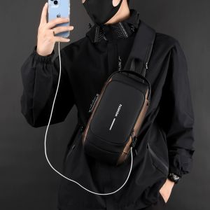 Men Anti-theft Lock Sling Bag Fashion Chest Pack Waterproof USB Crossbody Bag Multi-function Locomotive Bag