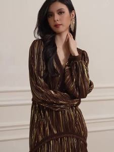 Luxurious Retro Bronze Gold Flowing Dress