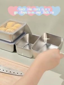 5Pcs Stainless Steel Food Box with Lid Refrigerator Sealed Food Container Kitchen Stackable Storage Bins Vegetables Fruit Fresh Keeping Box Picnic Food Storage Boxes