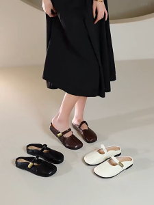 DS รองเท้าผู้หญิง รองเท้าแตะ รองเท้าเปิดส้น รองเท้าคัชชูเปิดส้น รองเท้าแบบสวม รองเท้าแมรี่เจน นุ่มสบายและมีน้ำหนักเบา ไซซ์ 36/37-40/41 รองเท้าแตะผู้หญิง รองเท้า สไตล์เกาหลี สีขาว สีดำ สีน้ำตาล