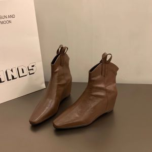 IELGY 2025 Brown Martin Boots Womens New Pointed Toe Heightened Zipper Slim Bootie V-Mouth Short Chelsea Boots