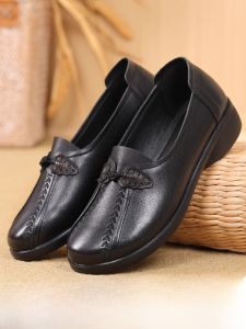 DTHN | Leather Soft Bottom Mom Shoes Comfortable Slip-On Low Cut Single Shoes Anti-Slip Large Size Womens Shoes Middle-Aged And Elderly Grandmother Shoes