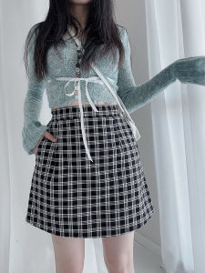 Spring 2025 Plaid High Waist A-Line Mini Skirt Womens plus Size Anti-Light Elastic Waist Short Skirt School Style
