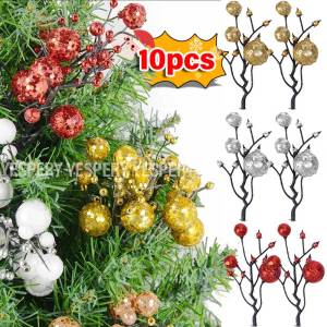 YESPERY 10ชิ้นดอกไม้ประดิษฐ์โฟมคริสต์มาสระยิบระยับอุปกรณ์ต้นคริสต์มาสช่อดอกไม้ผลไม้แบบทำมืออุปกรณ์ตกแต่งคริสต์มาส