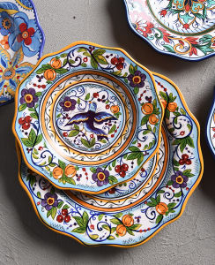 OMK Blue Turkish Style Ceramic Tableware Set Dinner Plate Deep Dish Salah Bowl