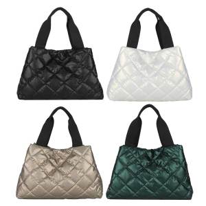 5TH Women Puffer Shoulder Bag Large Capacity Top-handle Bag Soft Solid Color Portable Cotton for Shopper Travel
