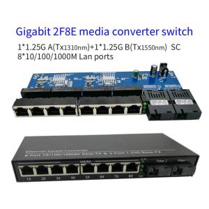 Gigabit Fiber 2F8E Ethernet Switch Fiber Optical Media Converter 2 SC 8 Port RJ45 10/100/1000Mbps 1310/1550nm Board PCBA