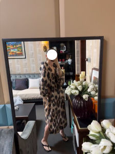 Váy Dài Xếp Ly Tay Đèn Lồng Họa Tiết Da Báo Cổ Chữ V Mỏng Mùa Thu Phong Cách Retro Cho Nữ Váy Midi Dài Thường Ngày