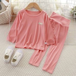 simple baby kids pyjamas set sleepwear breathable summer high waist 儿童高腰睡衣套装简约风透气呼吸棉