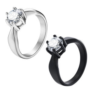 Vnox Glamorous Sparkling Cubic Zircon Engagement Rings for Women Stainless Steel Wedding Band Finger Gift Jewelry