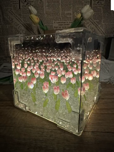 DIY Tulip Mirror Night Light Kit-Modern Floral Cube DesignDecorative Gift for Couples and Friends