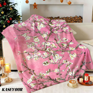 Beast Kingdom | Pink Almond Blossoms Winter Summer Flannel Blanket Throw Fleece Soft Fuzzy Plush Cozy Fleece Blankets for Sofa Ideal Gifts