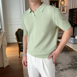 Summer Thin Knitted Short Sleeve Polo Shirt Casual Texture Breathable Flip-Collar T-Shirt Fashionable Urban Loose Fit Business Casual