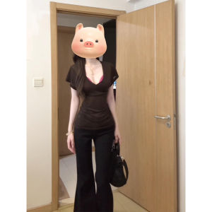 XIANGBAIWEI | American Retro V-Neck Waist Accentuating Tshirt