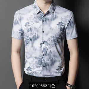 Ice Silk Short Sleeve Shirt Mens Fashion Summer Thin Trendy Printed Half Sleeve Shirt Standard Fit Urban Style Daily Wear