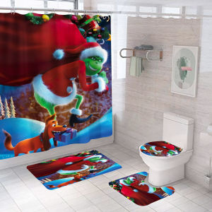 Christmas Decorative Waterproof Bathroom Curtain 4-Piece Set