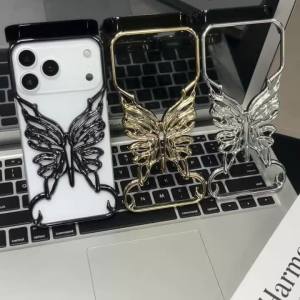 Plating Hollow Butterfly Pattern Case For iPhone 17 Air 16 15 14 13 12 11 Pro Max Plus Shockproof Heat Dissipation PC Hard Cover