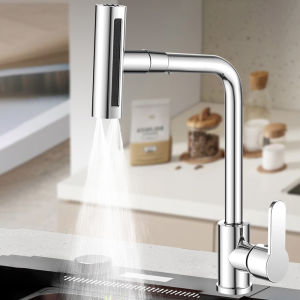 Waterfall Kitchen Faucet  4 Modes Universal 360°Rotating Swing Arm Stainless Steel Hot Cold Single Hole Deck Mounted Sink Tap