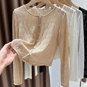 White Lace Open Cardigan Womens Summer Thin Long Sleeve Air Conditioned Room Shawl Short with Halter Dress Outer Cover up