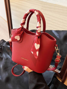Red Wedding Bucket Bag Womens Fashionable Versatile Crossbody Handbag Soft PU Leather Wedding Accessory Small Size