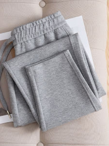 Light Grey Casual Pants Womens Spring Autumn Style Cotton Sports Pants High Waist Loose Harlan Straight Leg Trousers