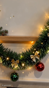 Pre-Lit 11.5/23 Ft Christmas Tinsel Garland with Bows & Ball Ornaments Tinsel Strips Hanging Decoration for Xmas Tree Door Wall Table Centerpiece Staircase Fireplace Mantel Holiday Home Decor 2026