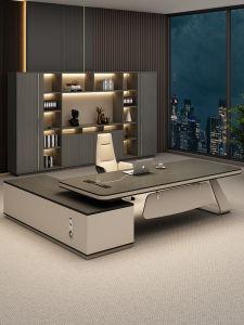 Modern Minimalist Office Desk Executive President Managerial Combination Chair Included Large L-Shaped Workstation