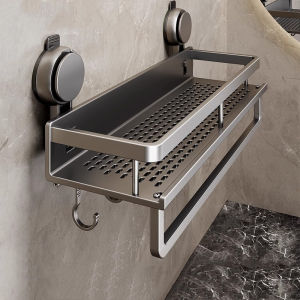 No Drill Suction Cup Bathroom Rack Bathroom Shelf Toilet Space Aluminum Hanging Rack Bathroom Organizer Hang On the Wall