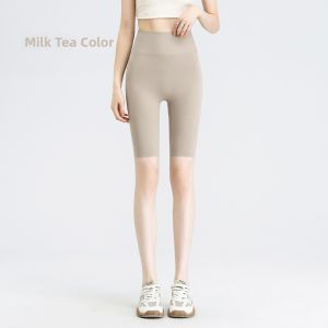 miiow | Womens Ice Silk Safety Pants Thin Five-Quarter Shark Shorts Summer Casual High Waist Bottoming Tights Prevent Exposures