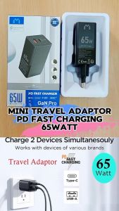 Mediatech GaN Pro Charger Portabel 65W Dual Output Type C & USB A Warna Hitam