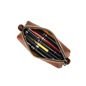Genuine Leather Pencil Case Big Capacity Pencil Bag Zipper Pen Bag School Office Stationery Case