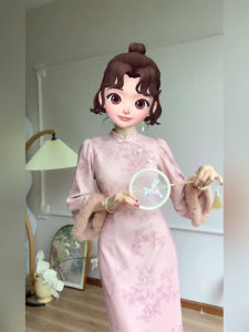 New Chinese Style Large Size Floral Print Dress Womens Autumn Retro Lady Waist Cinching Long Skirt Huaqi Long Dress