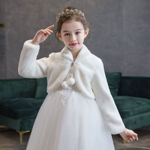 Girls Plush Coat Children Fashion Autumn Shawl Cape Kids Elegant White Faux Fur Jacket Princess Winter Birthday Party Clothing