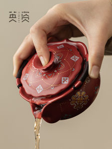Dunhuang Baoxiang Flower Handheld Tea Pot Lid Bowl Cup Gongfu Tea Set High End Non-Scalding Tea Bowl for Home Use Ceramic